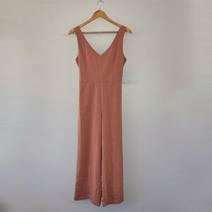 New Melloday Marsala V-Neck Open Back Jumpsuit Sz XS Elegant Sleeveless Rose